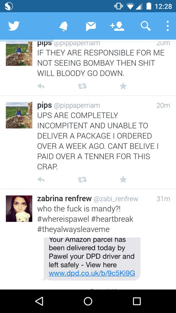 nkho08's tweet photo. 2 tweets about parcels and packages after each other #parcelandoackageproblems @zabi_renfrew @pippaperriam http://t.co/b21MaPWTjt