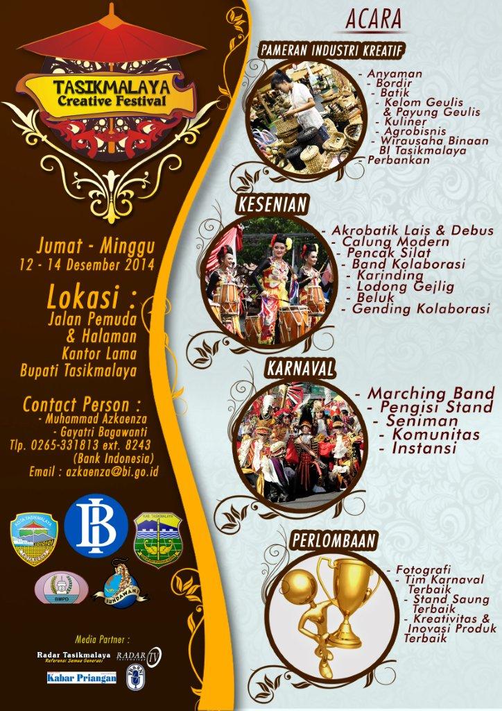 bank_indonesia's tweet photo. Mau kmn weekend ini? Yuk dtg ke Tasikmalaya Creative Festival 12-14 Des. Ada bnyk kesenian &amp; lomba loh #TCF2014 http://t.co/8xQzcCCWLO