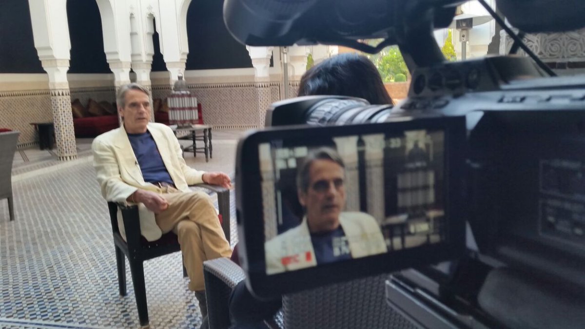 Our interview with Jeremy Irons at the Marrakech Film Festival while he's sipping on a glass of sweet mint tea. #fcce