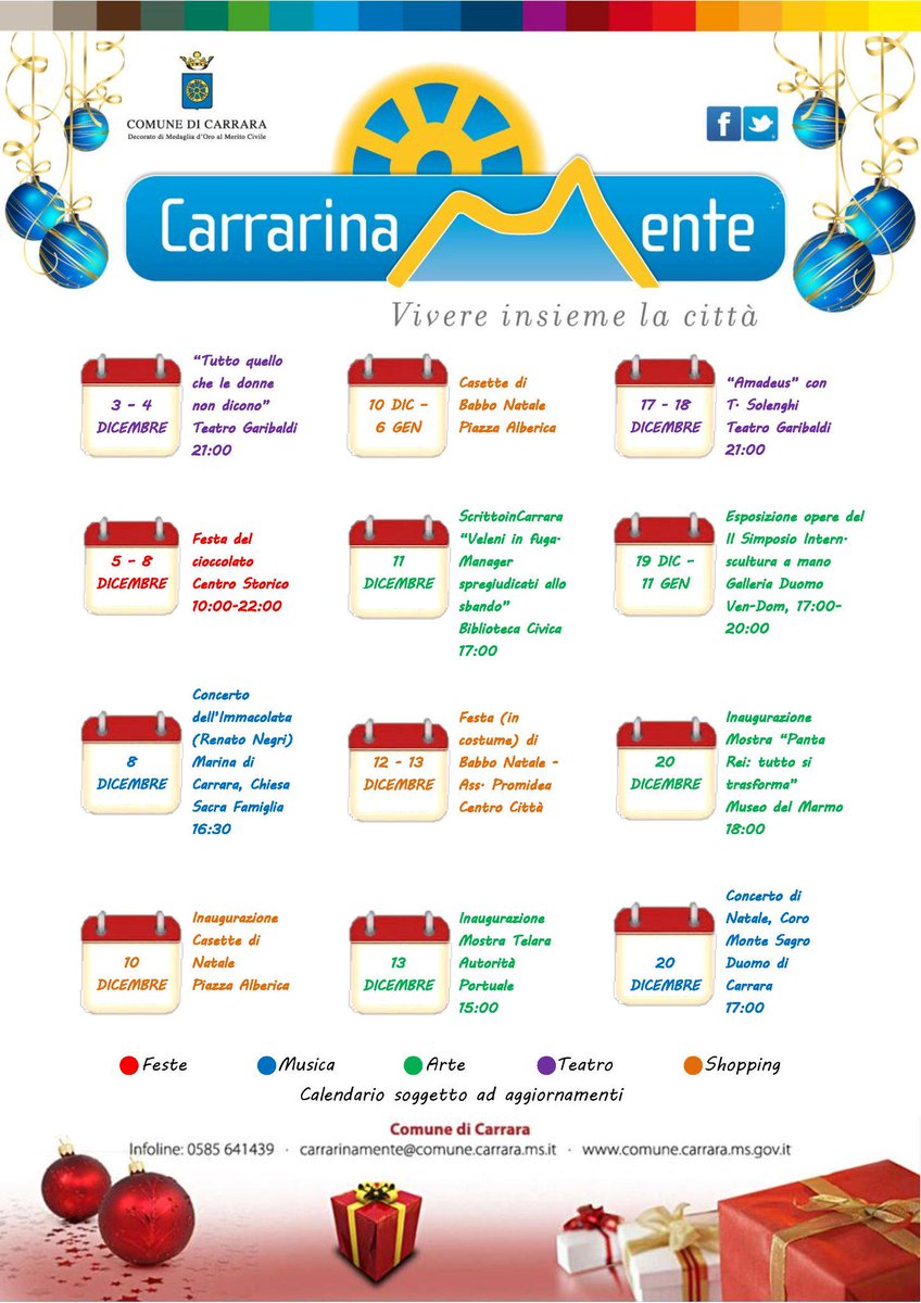 Apualand's tweet photo. Un calendario unico delle iniziative a #Carrara via @CarrarinaMente
PDF al link http://t.co/f0BjxmOSxh http://t.co/94GEw3bO6j