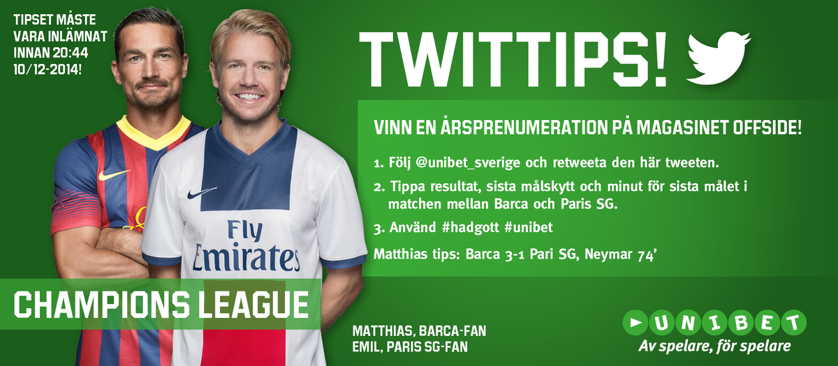 Unibet_Sverige's tweet photo. #twittips! Retweeta det här, följ @Unibet_Sverige och följ instruktionerna för att delta #hadgott #unibet http://t.co/6zzJD1l3Fg
