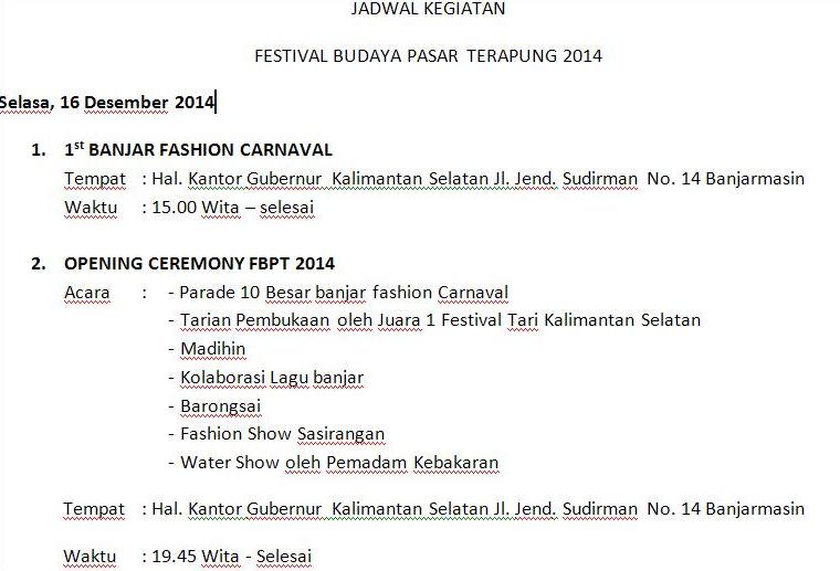 visitkalsel's tweet photo. 1. Berikut Jadwal "Festival Budaya Pasar Terapung 2014" | 16-18 des 2014 | #FBPT2014 | Part I ==>> http://t.co/GBLiyvgxyQ