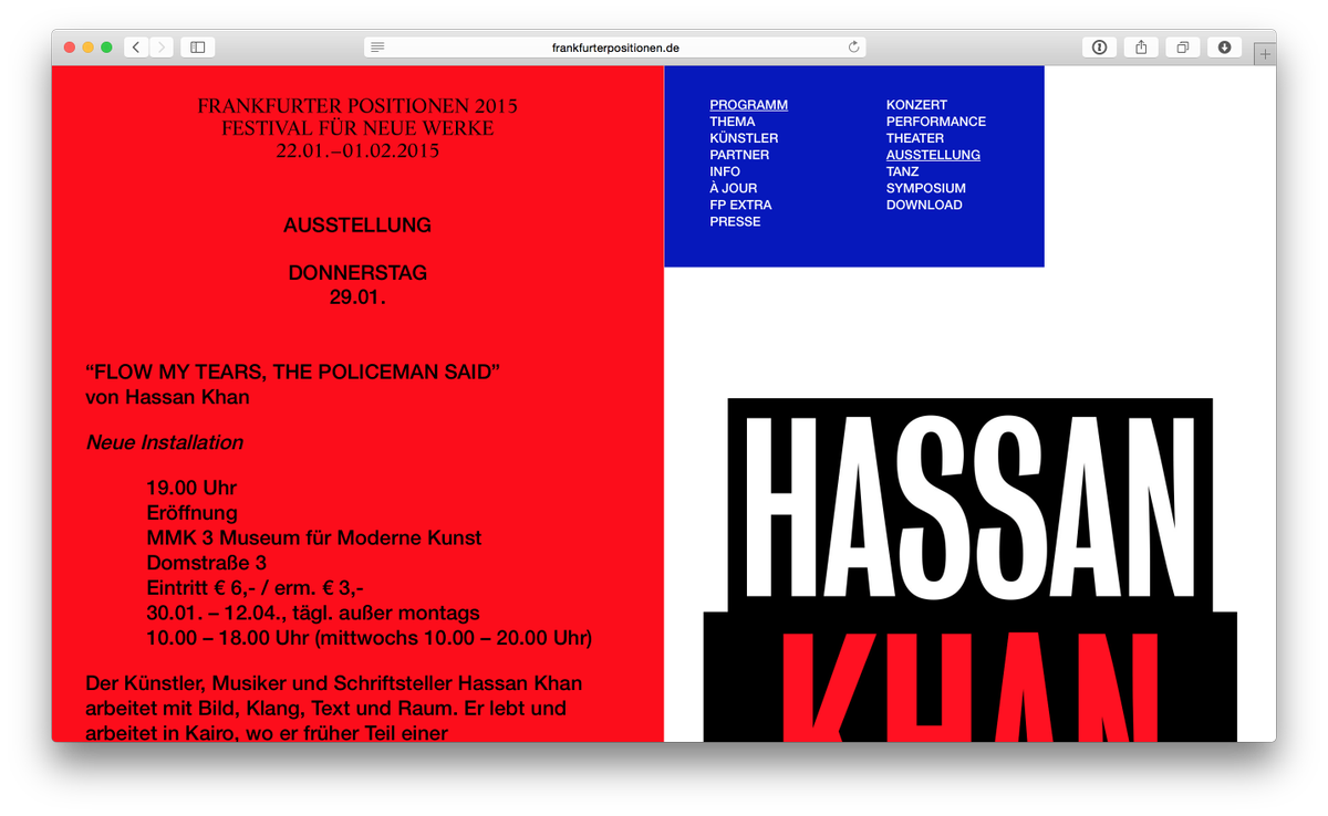 New site online for Frankfurter Positionen 2015 frankfurterpositionen.de with and for Hort <a href="/Eike_Koenig/">HORT (Eike König)</a> #code #work