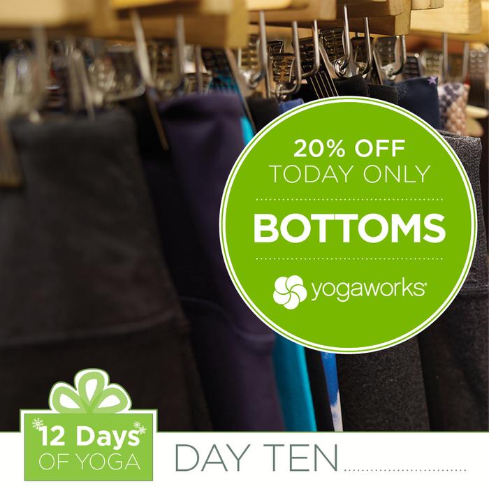 Yogaworks's tweet photo. Get 20% off yoga pants in-studio TODAY ONLY for day ten of our 12 Days of Yoga! http://t.co/JwR7QAKAnX