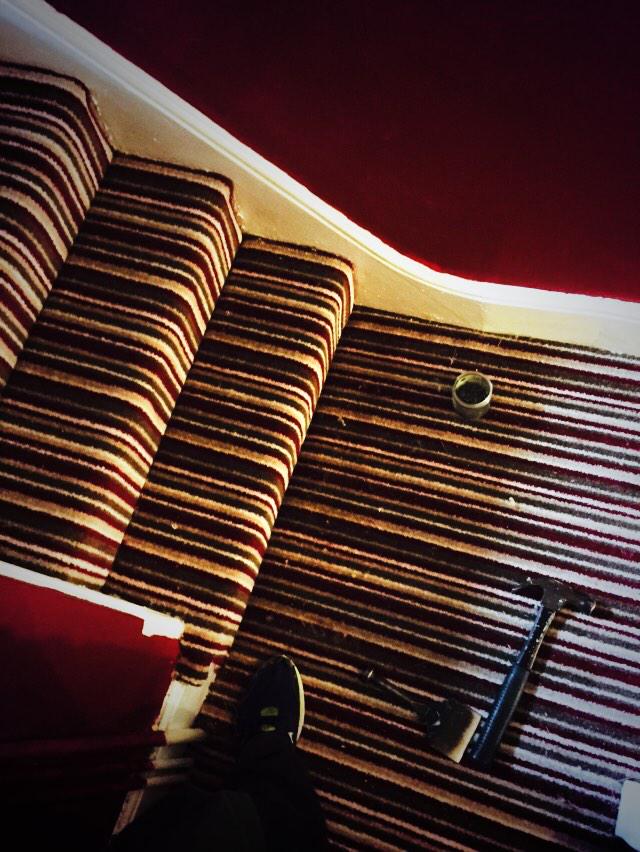 Designer stripes up 3 sets of stairs &amp; 3 landings. Just £10 per square yard, with Underlay and fitting.