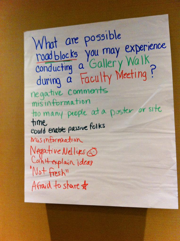 And possible roadblocks to consider and plan for when implementing Gallery Walks in faculty meetings. #learnfwd14