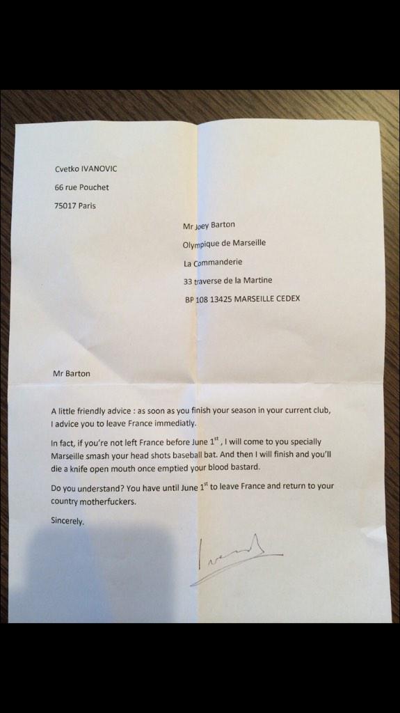 Joey7Barton's tweet photo. Not sure what's more offensive, the grammar or the intent? http://t.co/NOt0hrALL6
