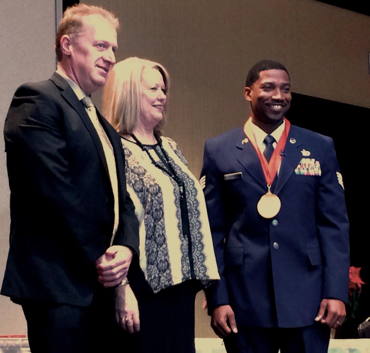 SpiritAero's tweet photo. Congrats to SSgt Keith Booze, the @SpiritAero Military Hero honoree at @WichitaRedCross #ICTHeroes breakfast http://t.co/vEPhNj6J6U