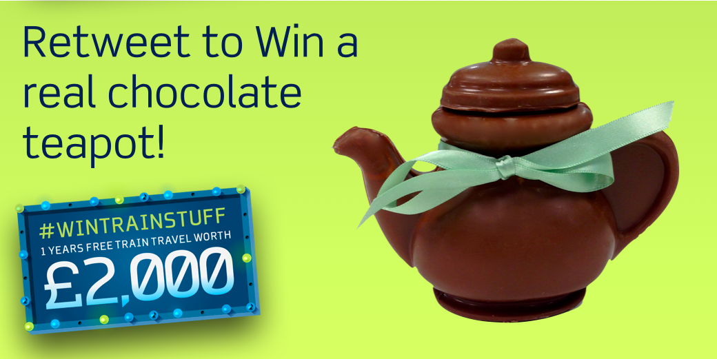 thetrainline's tweet photo. RT to #Win a Chocolate Teapot! Plus 4 Days to win £2000 travel with #WinTrainStuff. Enter now> http://t.co/X5Wr8XDGPI http://t.co/GiPlkN5msL