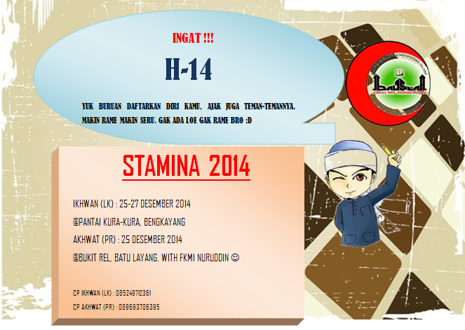 rinarinarostia's tweet photo. udah 14 hari lg lohh, yuk buruan daftarkan dirimu, ajak juga teman-temannya yg lain :) #STAMINA2014 @FKMI_IbnuSina http://t.co/mvgeOaHNbY