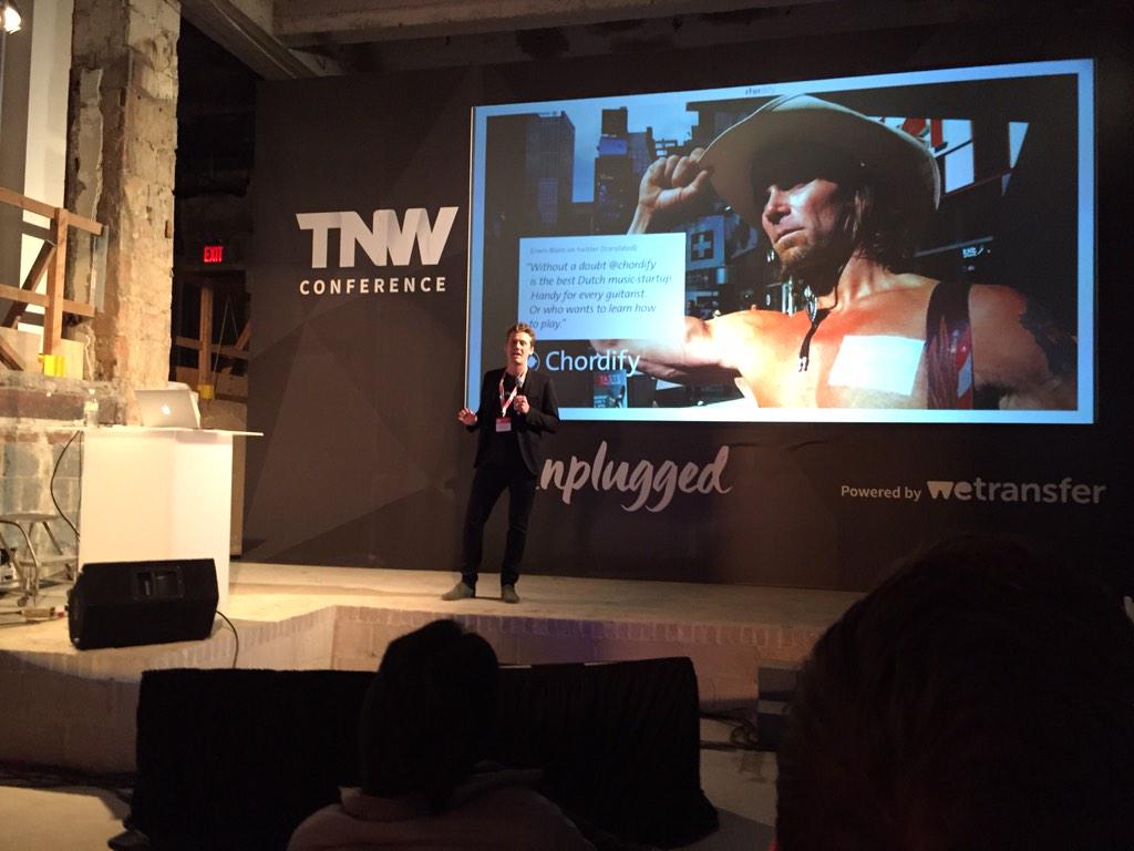 Gijs just pitched Chordify at #TNWUSA ! Great job! Great event! And thanks <a href="/gopitchmate/">Pitchmate</a> (Max) for the guitar demo!