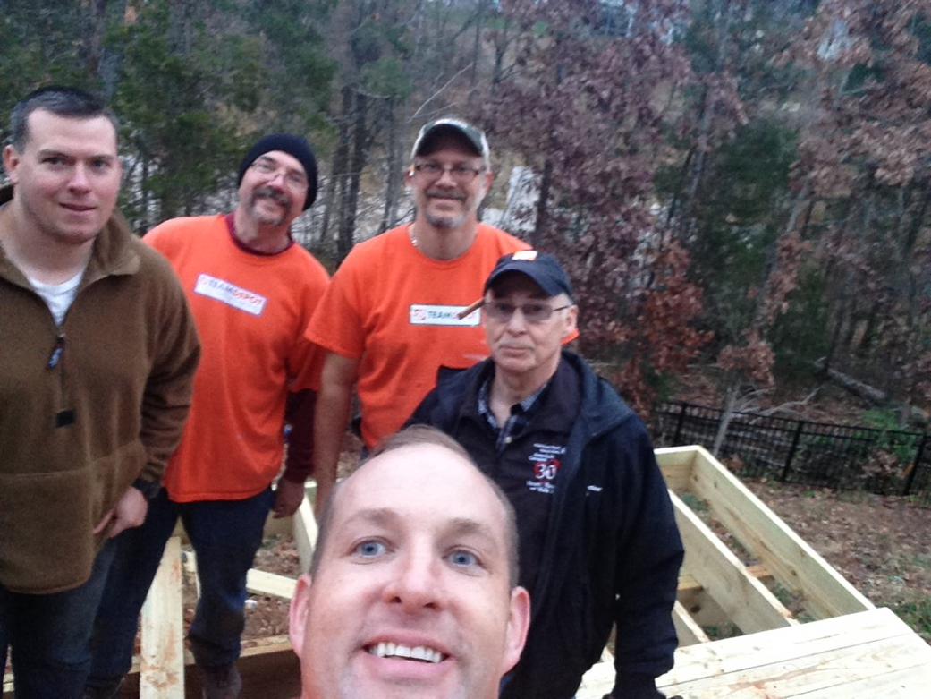 THD3662's tweet photo. Helping instal a deck and stairs for a veteran. #serviceselfie #teamdepot http://t.co/OUs6nc3ZXQ