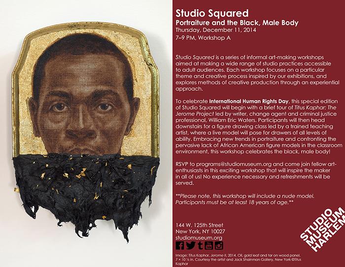 Sutton's tweet photo. Tonight 7 PM: Tour #TitusKaphar’s #TheJeromeProject at @studiomuseum + learn to figure draw with artist Mario Moore http://t.co/ofFJeJTuYk