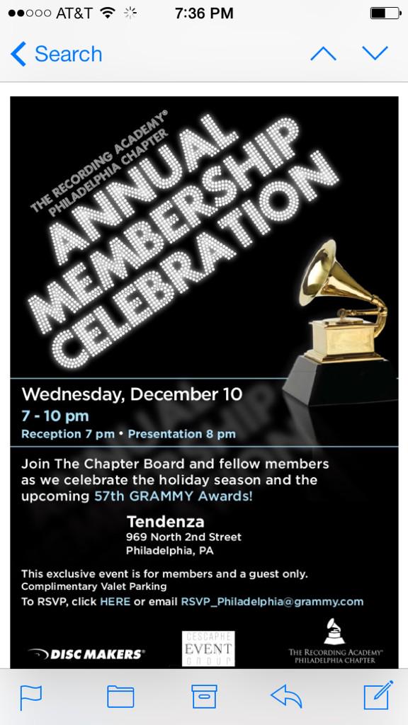 Matt_Cappy's tweet image. Will Definitely be attending this tonight! @GRAMMYPro #PhillyChapter #BoardGovenor