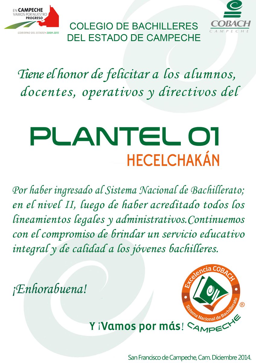 cobacamoficial's tweet photo. CENTROS EDUCATIVOS OBTIENEN PRONUNCIAMIENTO FAVORABLE PARA INGRESAR AL SISTEMA NACIONAL DE BACHILLERATO. http://t.co/4qLcTAC8RH