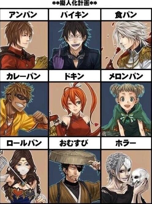 シンデレラボーイ アンパンマンの登場キャラの擬人化 アンパンマン バイキンマン 食パンマン カレーパンマン おむすびマン ホラーマン なんてカッコいいんだ Http T Co T9hryj3wu0 Twitter