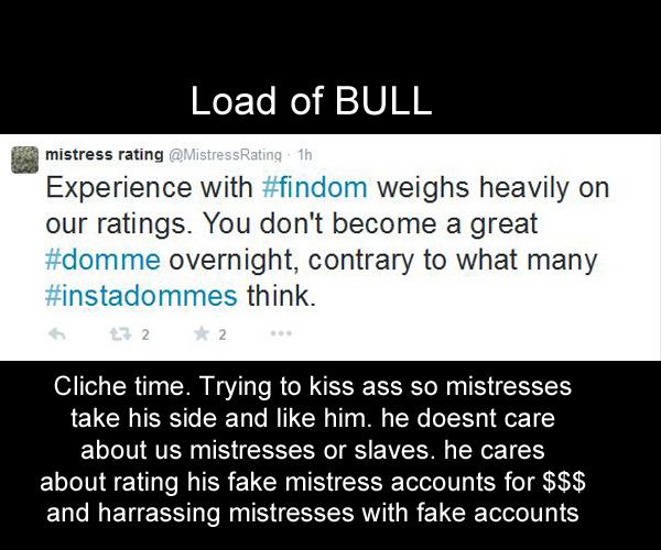 MistressRateBS's tweet photo. "our ratings" lol oh my. u think every1 is stupid and isnt on to u. fool. #subs #instadommes #dommes #findom #domme http://t.co/HLC5zNS7xU