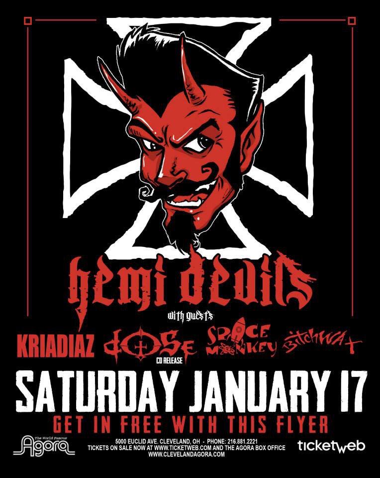 AgoraCLE's tweet photo. Just Announced! Get in free with this flier! #hemidevils #kriadiaz #dose #spacemonkey #bitchwax http://t.co/NRlAWA2biw