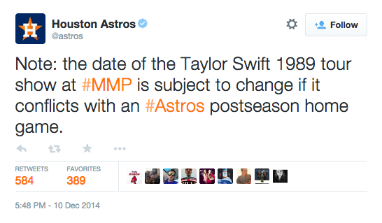 MLBMeme's tweet photo. I think the Taylor Swift concert is safe... http://t.co/mMtDUKvstW