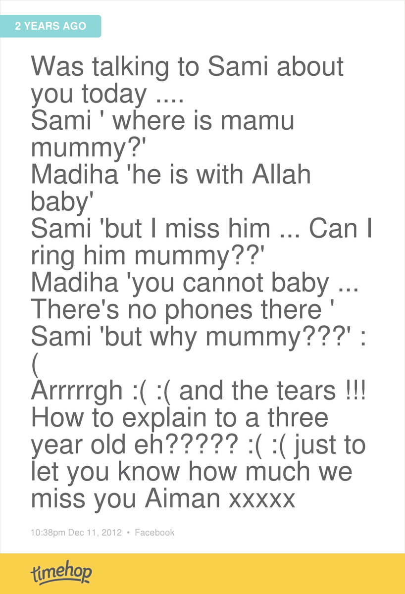 NazleenHunjan's tweet photo. 😢😢.  And we still miss you the same ... If not more Aiman !!! Love you to the moon and back !!! http://t.co/xz2FH9BhmW