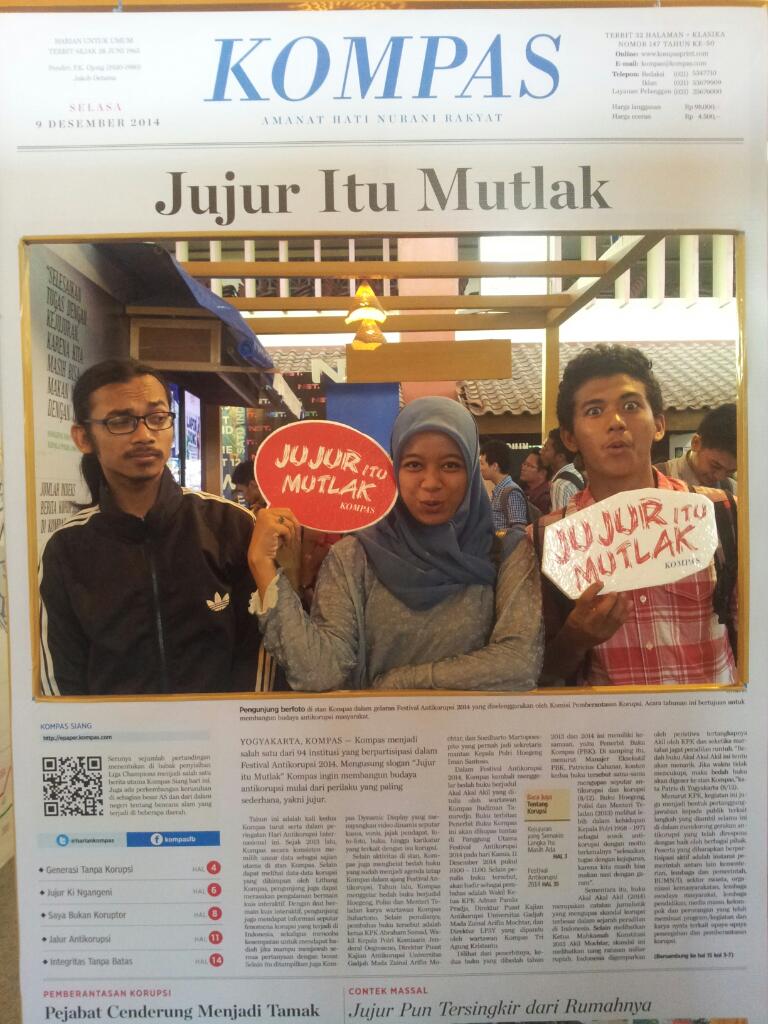 KingBillyy's tweet photo. Festifal anti korupsi 2014!!! Thanks to @Info_Kompas #JujurItuMutlak http://t.co/sfjhZh856b