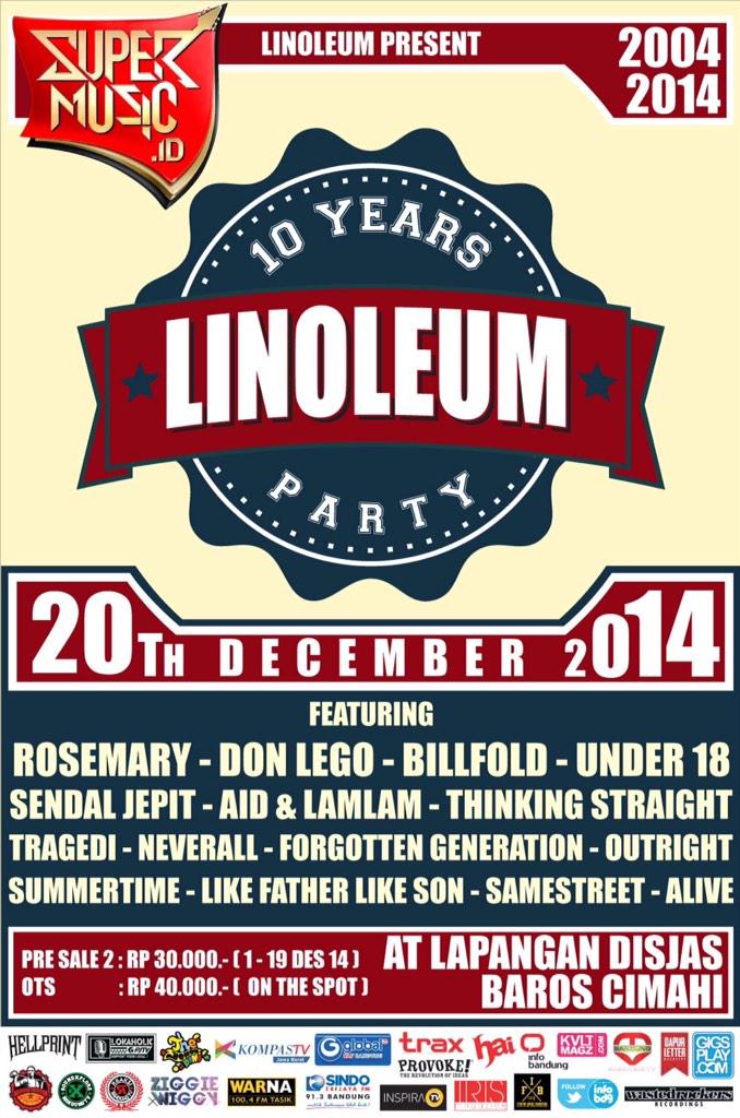 #Linoleum10Years w/<a href="/ROSEMARYsk8punk/">ROSEMARY SKATEPUNK</a> @billfoldx <a href="/Under18bchc/">UNDER18</a> <a href="/outright_hc/">OUTRIGHT HARDCORE</a> <a href="/donlegoband/">DONLEGO OFFICIAL</a> <a href="/FG_Official/">Forgotten Generation</a> <a href="/sendaljepit92/">sendal jepit</a> etc