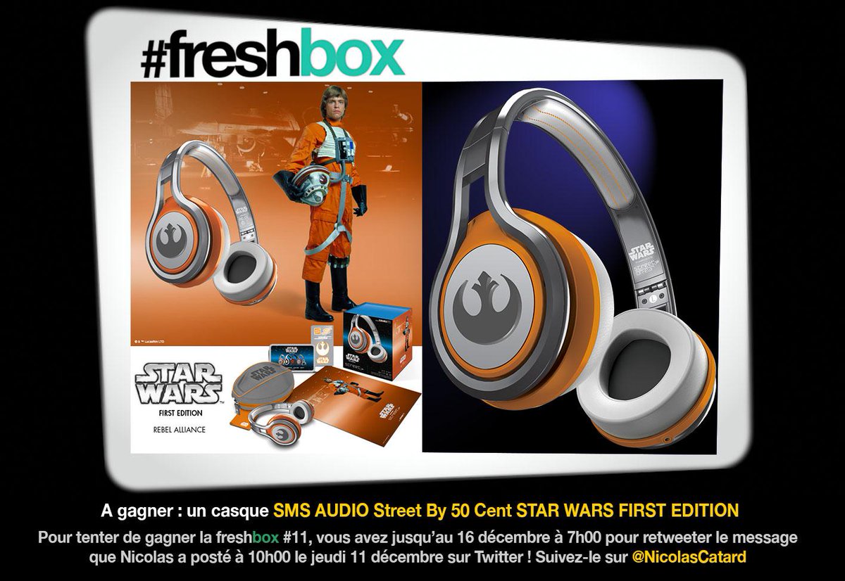 NicolasCatard's tweet photo. A gagner Casque SMS Audio STAR WARS 1ST EDITION. Regardez   http://t.co/rcxzStOG0K + RT. Fin le 16/12 #freshbox11 http://t.co/CFeHS7gEdS