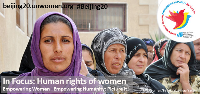 UN's tweet photo. This month, @UN_Women focuses on the protection of the human rights of women: http://t.co/5QpQhbgV5N #Beijing20 http://t.co/HAzJhlDScP