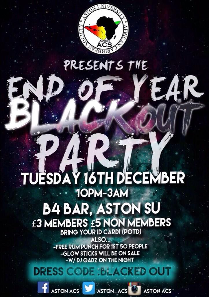 Aston_ACS's tweet photo. โโ5 DAYS UNTIL ASTON ACS #BLACKOUT2014 โโ
END OF YEAR PARTY! http://t.co/1N2m6zGt3N