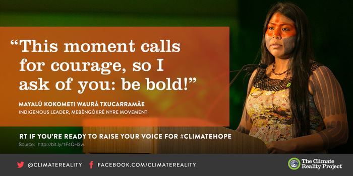 ClimateReality's tweet photo. RT her courage today. #ActOnClimate http://t.co/X7rBWwAcYm