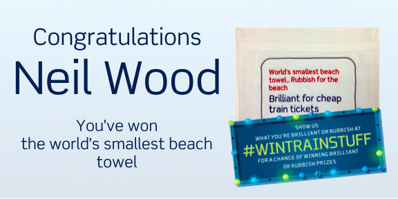 thetrainline's tweet photo. Nice one @neil_j_wood, you’ve won a tiny beach towel! Message us your address to claim your prize. #WinTrainStuff http://t.co/NC8yDEJT8J
