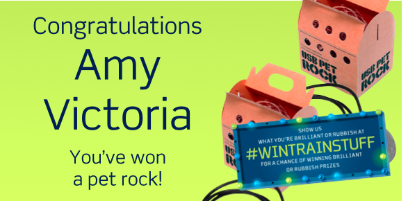 thetrainline's tweet photo. Congrats @amyvict0ria, you’ve won a Pet Rock with #WinTrainStuff! Message us your address to claim your prize! http://t.co/Gzksmnzcgp