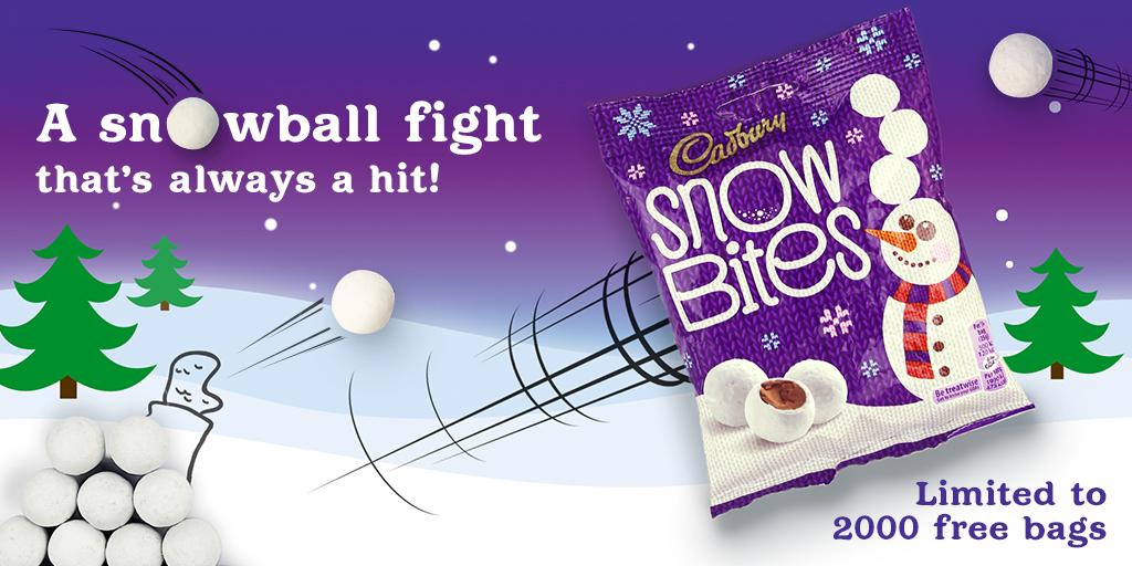 Hit a friend with a #CadburySnowball and we’ll send them a free bag of
Snow Bites! Click here bit.ly/1za7UYH