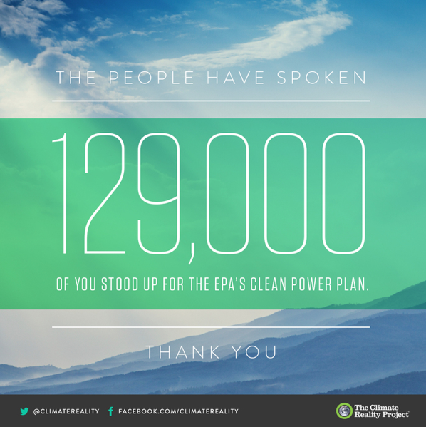The people have spoken. Thank you X 129,000 for supporting the <a href="/EPA/">U.S. EPA</a>'s Clean Power Plan.