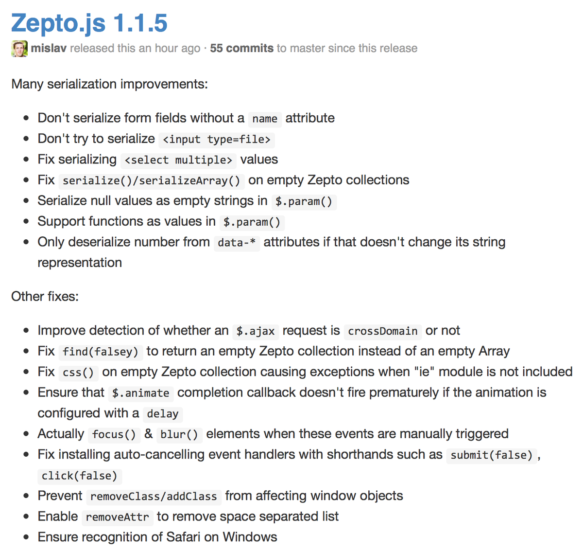 zeptojs's tweet photo. 🎉 Woo-hoo! Zepto 1.1.5 is out now! https://t.co/4yAPhd0I5r http://t.co/v3bmZw54Wy