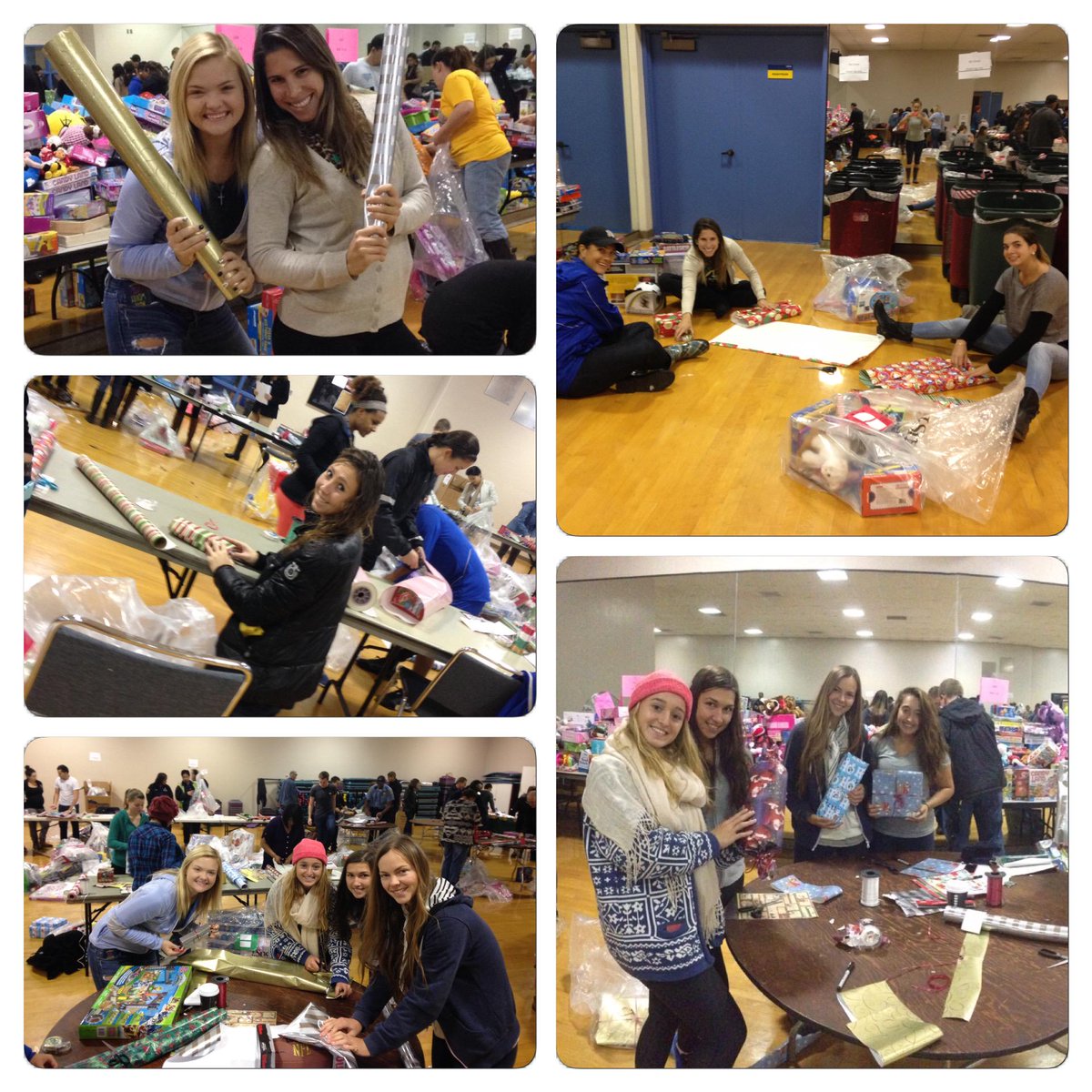 The girls had fun wrapping presents for kids!