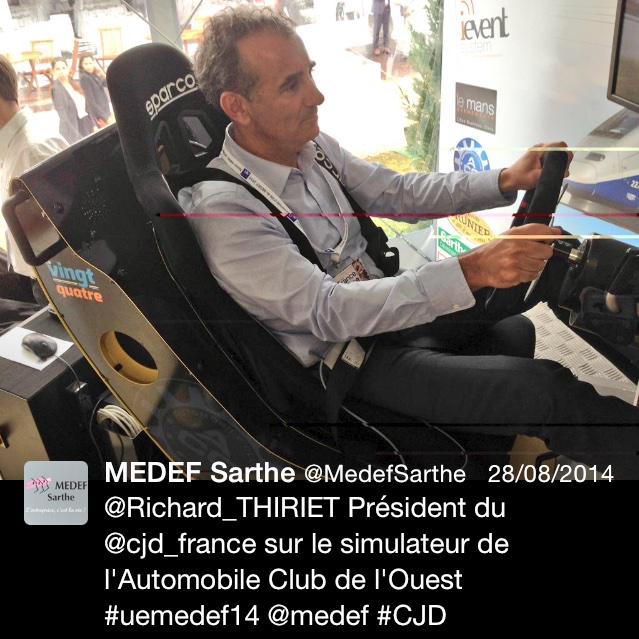 <a href="/Richard_THIRIET/">Richard THIRIET</a> Prsdt du @cjd_france l'appel du Mans après votre passage ds le simulateur à UE du <a href="/medef/">Mouvement des Entreprises de France</a> <a href="/CjdLemans/">CJD_lemans</a>