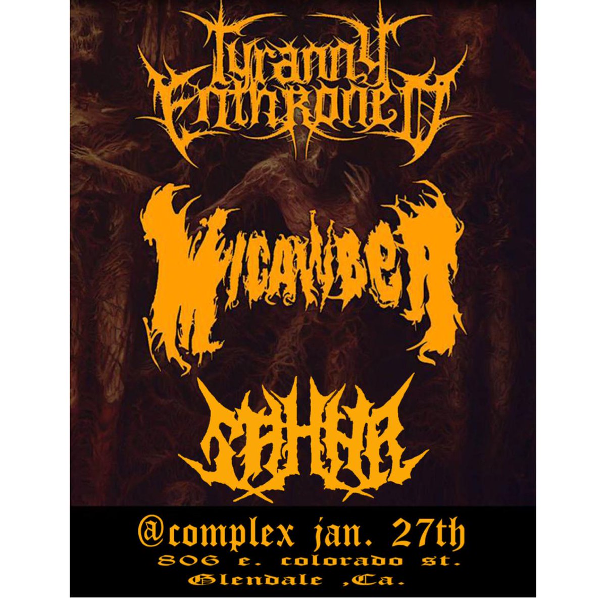 SAHHROfficial's tweet photo. FIRST SHOW JAN 27TH AT THE COMPLEX WITH TYRANNY ENTHRONED AND MICAWBER!!! http://t.co/bt9m6SvC57