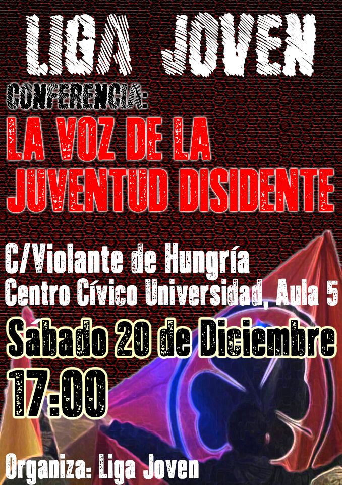 LJ_Zaragoza's tweet photo. Próximo Sábado 20 de Diciembre, a las 17:00 en el Centro Cívico Universidad. "La voz de la juventud disidente" http://t.co/EQvNHcuIv9