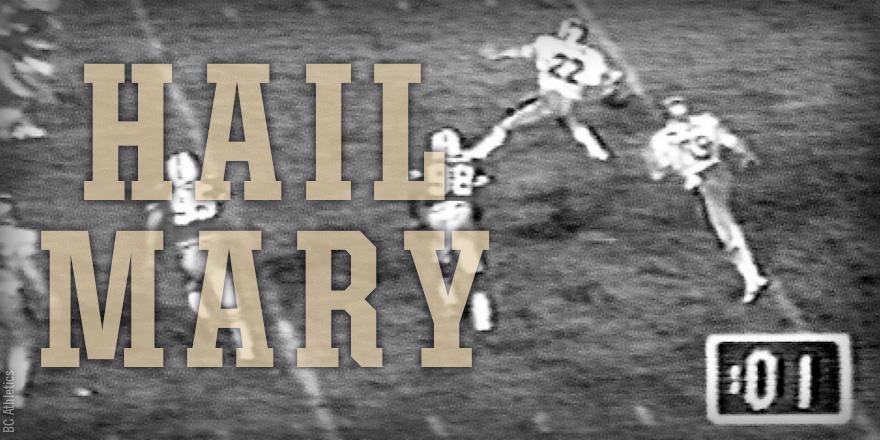 PinstripeBowl's tweet photo. #TBT 30 years ago, @BCFootballNews QB Doug Flutie completed a Hail Mary to Gerard Phelan to beat the Canes. #WeAreBC http://t.co/rvzu4vy0p2