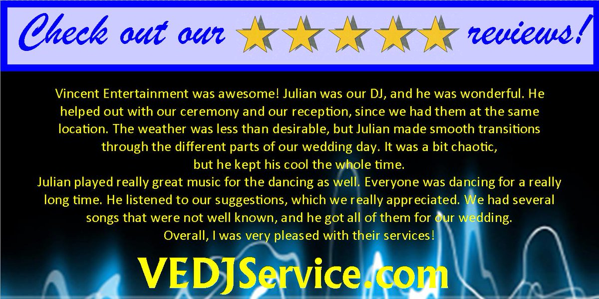 VEDJService's tweet image. How do you expect a DJ to dress for your wedding?  Whether it's casual or formal, we will be in suits every time!