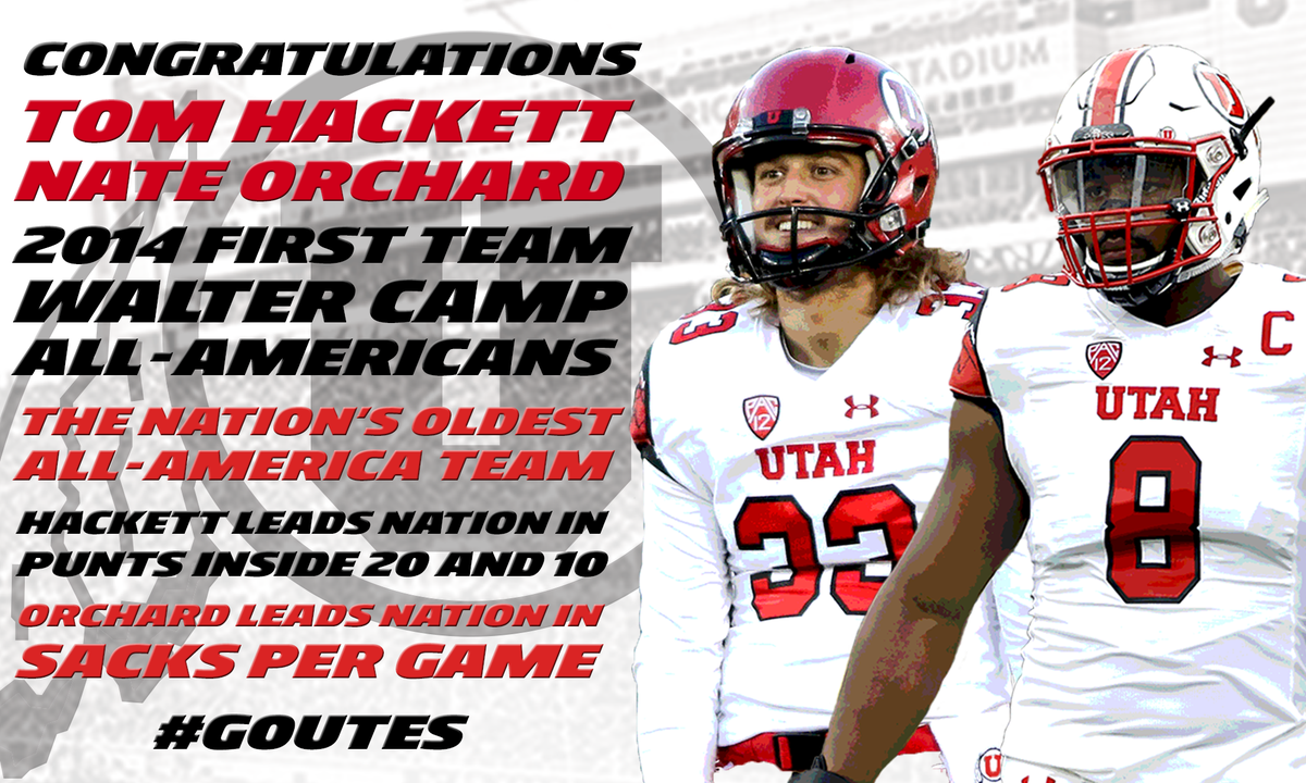 utahathletics's tweet photo. Congratulations to our @Utah_Football Walter Camp All Americans, Tom Hackett and Nate Orchard! #goutes @WalterCampFF http://t.co/CKoJ3i7KjP