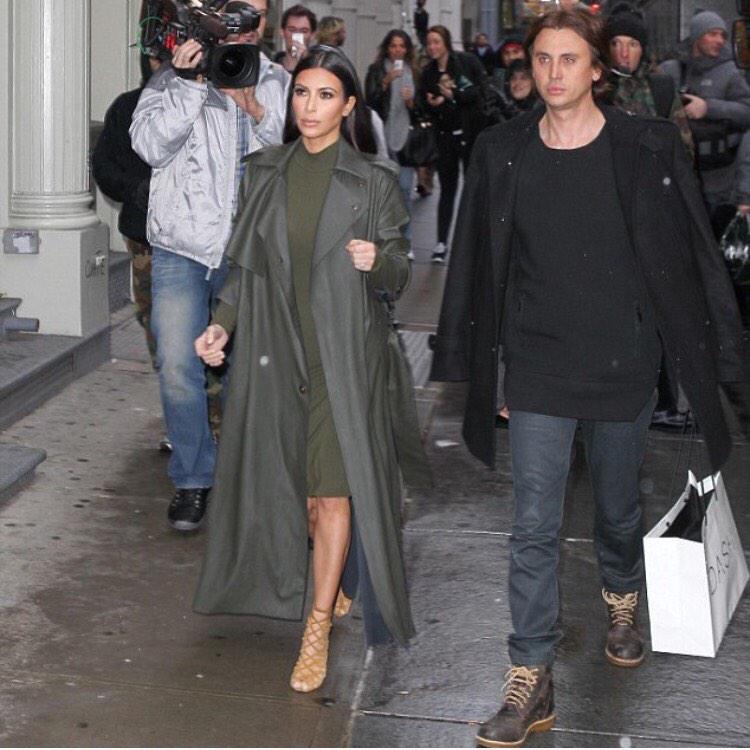 I'm so into this olive green color for fall. Lanvin coat, Kardashian  Kollection dress
