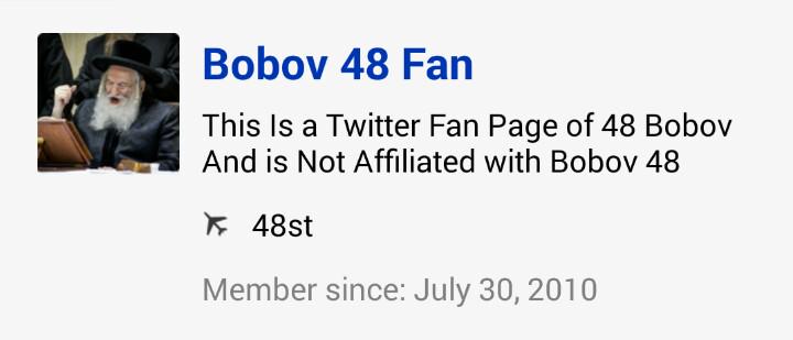 KIeinaNar's tweet photo. Look how stupid @48bobov is... read his bio stating he is 'Not' bobov and then read his messages he writes we #Bobov http://t.co/mOjS6rZUgW