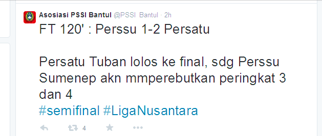 Persatu Tuban tim yg mengalahkan  PS Batam 5-0 dipenyisihan Grup 12 lolos ke final Liga Nusantara 2014