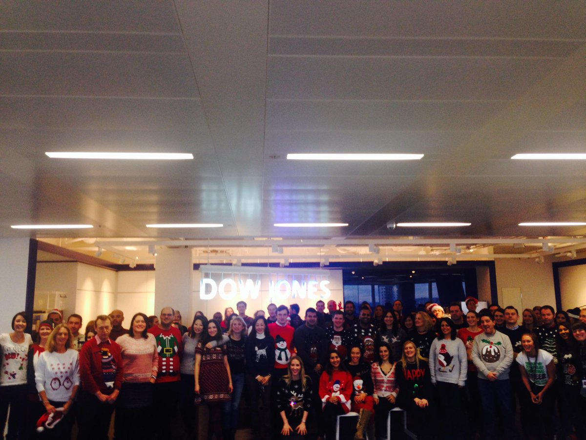 VanneckKatie's tweet image. Here's the @DowJones London team celebrating National Christmas Jumper Day and raising money for Children in Need!
