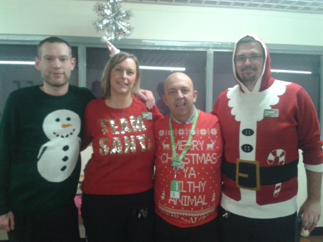 asdapatchway's tweet photo. #ChristmasJumperDay #savethechildren @asdapatchway colleagues getting festive #asdaclc http://t.co/N8NtkRnD5f