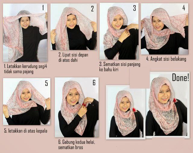 Cara Memakai Jilbab Segi Empat Panjang