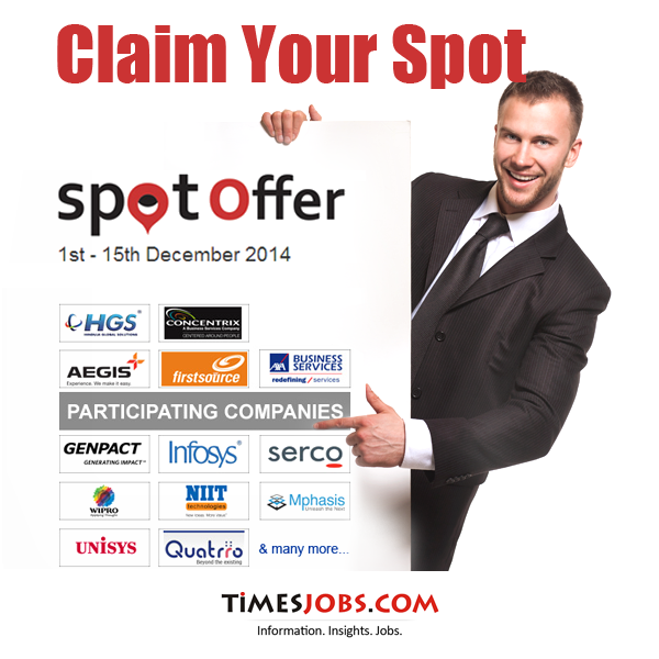 timesjobsdotcom's tweet photo. Hurry up and #claimyourspot now http://t.co/UR5CL6dWJU #SpotOffer #BPO #ITES #Delhi #Bangalore http://t.co/QD0twlRNcM