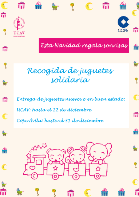RECOGIDA DE #JUGUETES
@UCAVILA y @copeavila ponen en marcha la iniciativa "Esta Navidad regala sonrisas".
#Solidario
